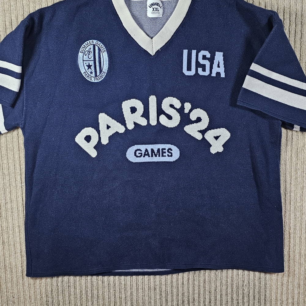 Alex Cooper Unwell Call Her Daddy Paris 2024 navy blue short sleeve sweater XXL